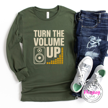 Turn the Volume Up Music Graphic Long Sleeve Bold Statement Tee