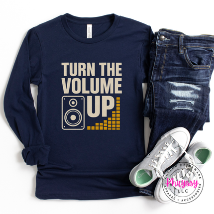 Turn the Volume Up Music Graphic Long Sleeve Bold Statement Tee