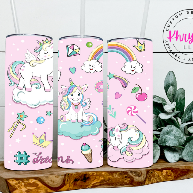 Rainbow Cloudscape Unicorn 20oz Tumbler with Straw