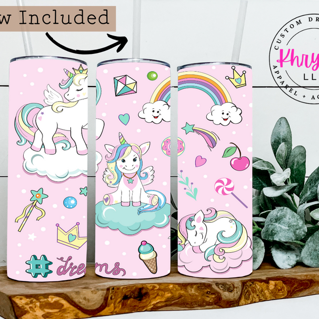 Rainbow Cloudscape Unicorn 20oz Tumbler with Straw