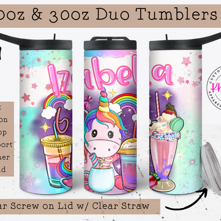 Enchanted Unicorn Dreams Personalized 20oz Tumbler with Straw