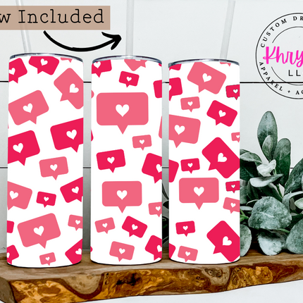 Love Struck 20oz Hearts and Likes Valentine's Day Tumbler with Straw