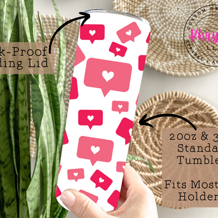 Love Struck 20oz Hearts and Likes Valentine's Day Tumbler with Straw