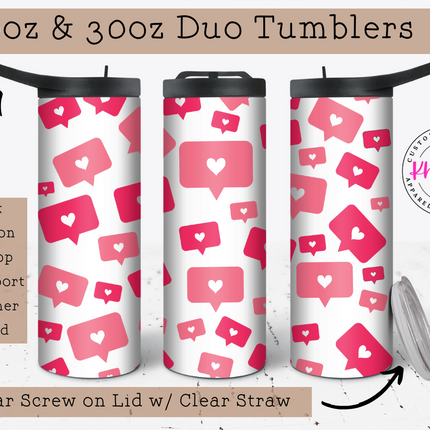 Love Struck 20oz Hearts and Likes Valentine's Day Tumbler with Straw