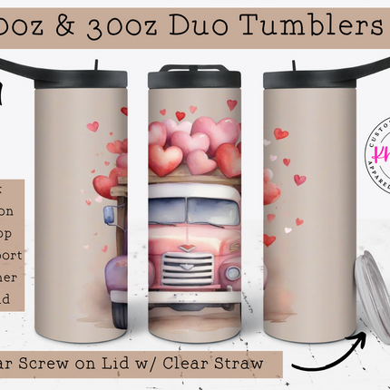 Valentine's Day Love Truck 20oz Tumbler with Straw