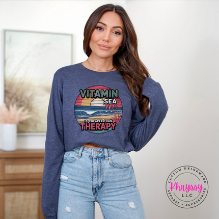 Heather Navy shirt featuring a distressed ocean wave beach scene.