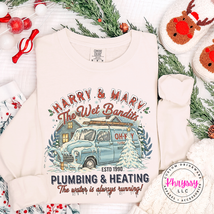 Ivory Comfort Colors long sleeve tee showing a vintage van, cozy cabin, and funny tagline.