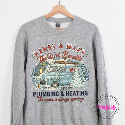 Sport Gray crewneck sweatshirt with a retro snowy van badge and a funny holiday tagline.
