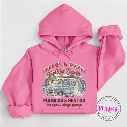 Close up of a snow covered vintage van illustration on an Azalea pullover hoodie.