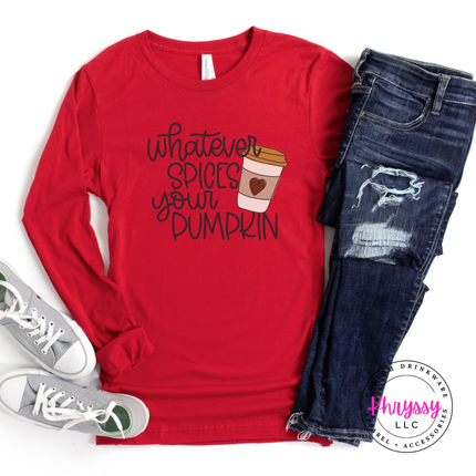 Red tee featuring a cozy illustrated coffee cup.