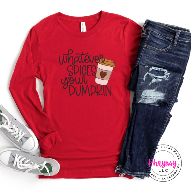 Red tee featuring a cozy illustrated coffee cup.