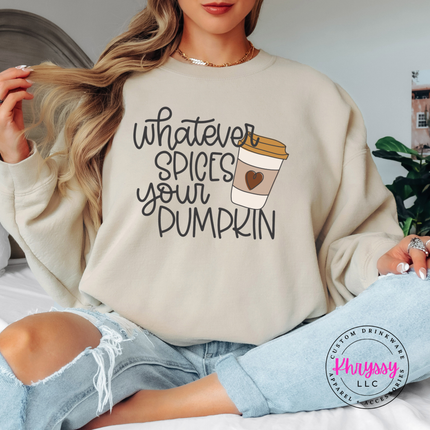 Sand crewneck sweatshirt with the fall coffee lover script graphic