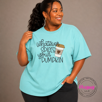 Chalky Mint tee with the pumpkin spice coffee cup lettering print