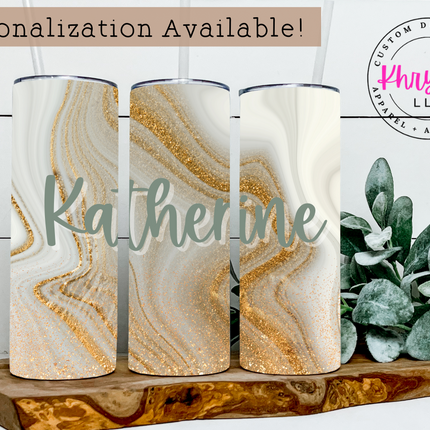 White and Gold Marble 20oz Tumbler with Straw