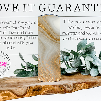 White and Gold Marble 20oz Tumbler with Straw