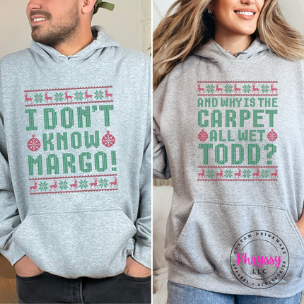 Sport Gray hoodie showing knit style lettering with holiday borders.