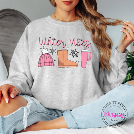 Winter Vibes Sweatshirt, Cozy Beanie and Boots Winter Crewneck