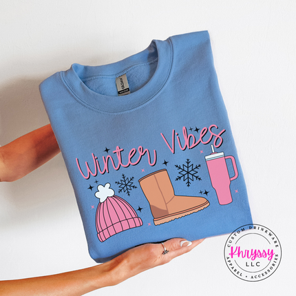 Winter Vibes Sweatshirt, Cozy Beanie and Boots Winter Crewneck