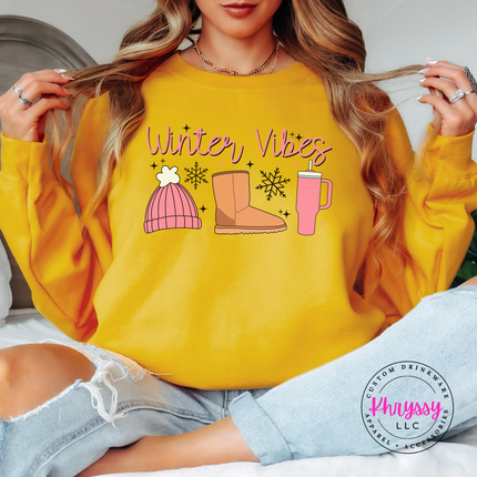 Winter Vibes Sweatshirt, Cozy Beanie and Boots Winter Crewneck