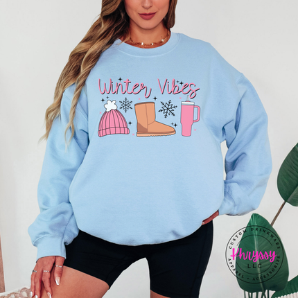 Winter Vibes Sweatshirt, Cozy Beanie and Boots Winter Crewneck
