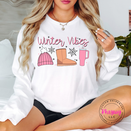 Winter Vibes Sweatshirt, Cozy Beanie and Boots Winter Crewneck