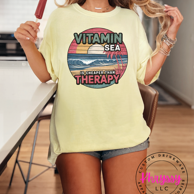 Vitamin Sea Graphic T-Shirt – Summer Beach Vacation & Ocean Lover Oversized Tee
