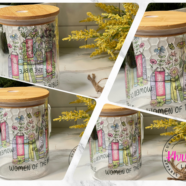 17oz Women of the Bible Clear Glass Coffee Mug with Straw