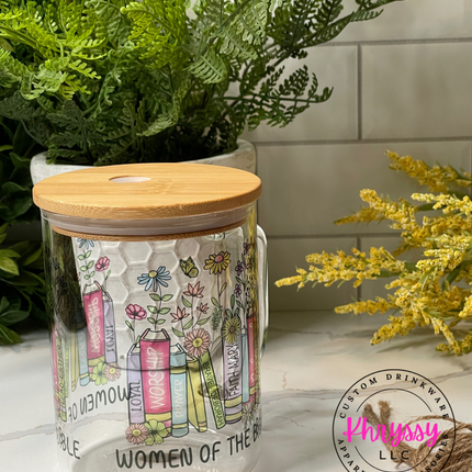 17oz Women of the Bible Clear Glass Coffee Mug with Straw