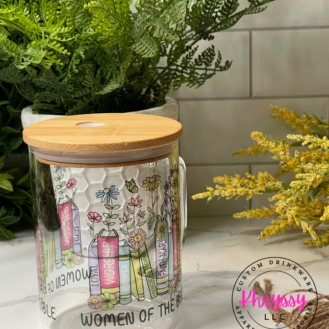 17oz Women of the Bible Clear Glass Coffee Mug with Straw