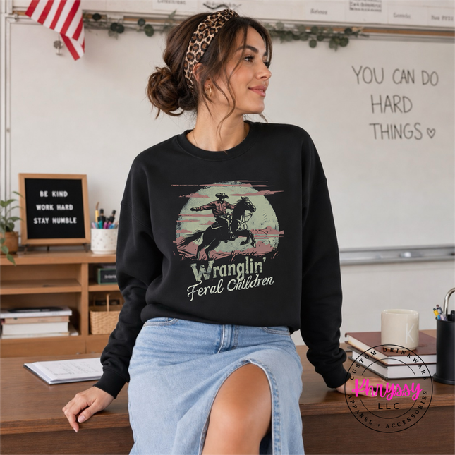 Wranglin Feral Children Western Mom Crewneck Sweatshirt