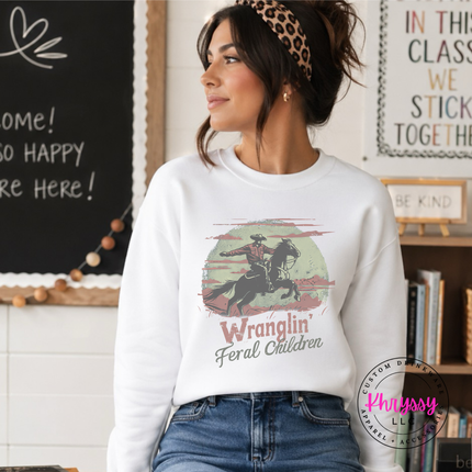 Wranglin Feral Children Western Mom Crewneck Sweatshirt
