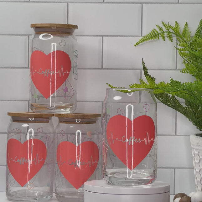 Coffee Is My Lifeline 16oz Glass Libbey Coffee Cup with Glass Straw