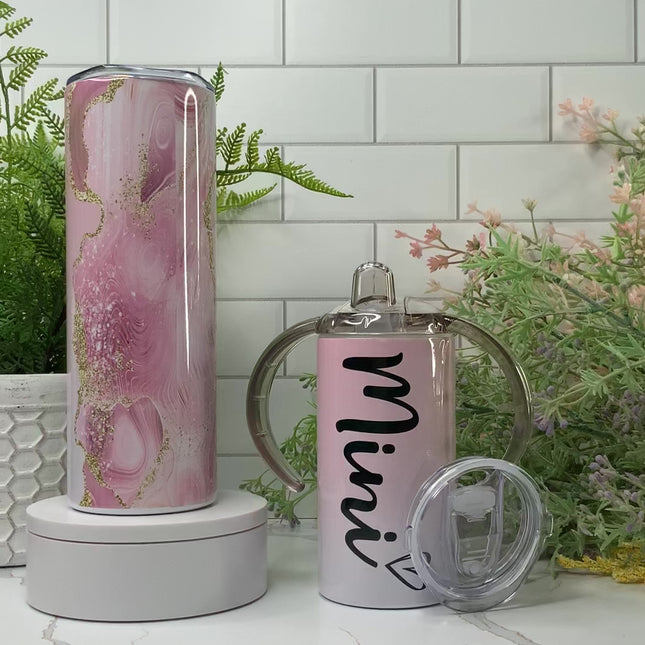 Mama & Mini Pink Swirl Custom Tumbler Set