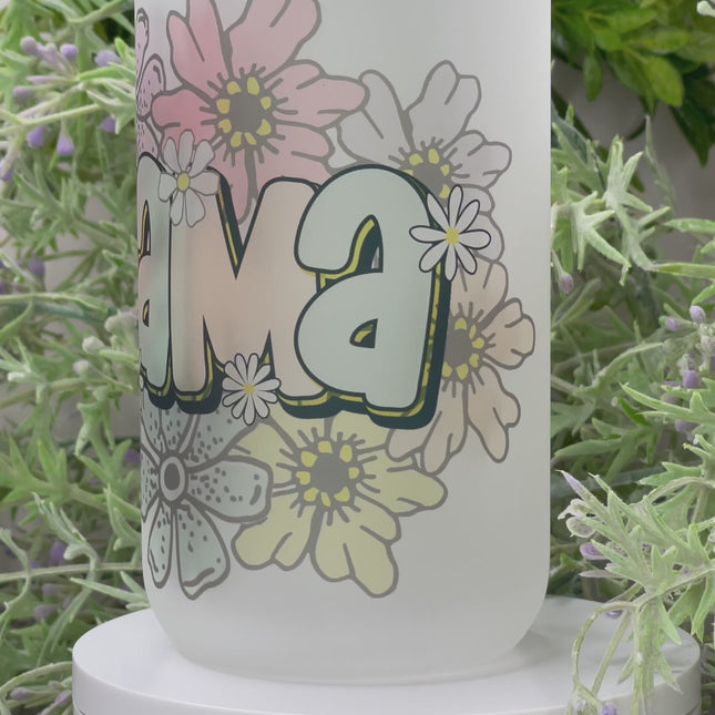 Mama Frosted 16oz Libbey Glass with Glass Straw