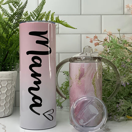 Mama & Mini Pink Swirl Custom Tumbler Set