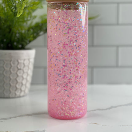20oz Glitter Snow Globe Tall Libbey Glass Can with Straw