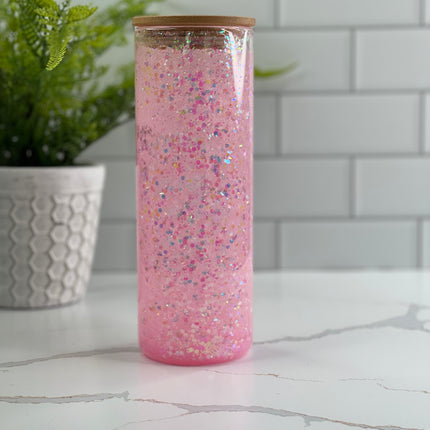20oz Glitter Snow Globe Tall Libbey Glass Can with Straw